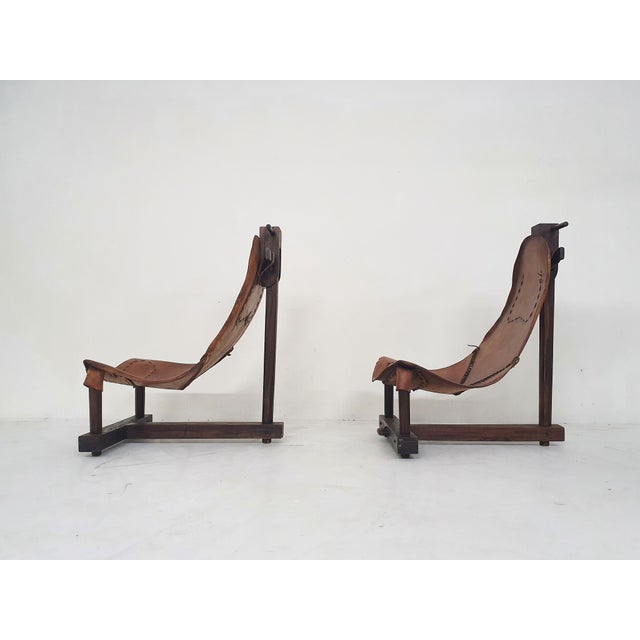 Wood Vintage Saddle Leather Lounge Chairs, Brazil, 1960s, Set of 2 For Sale - Image 7 of 18