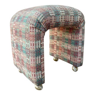 1980s Upholstered Waterfall Bench With Casters For Sale