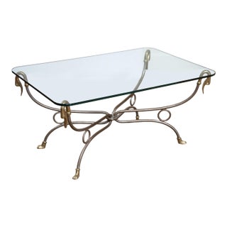 French Mid-Century Coffee or Low Table With Wrought Iron Base and Glass Top For Sale