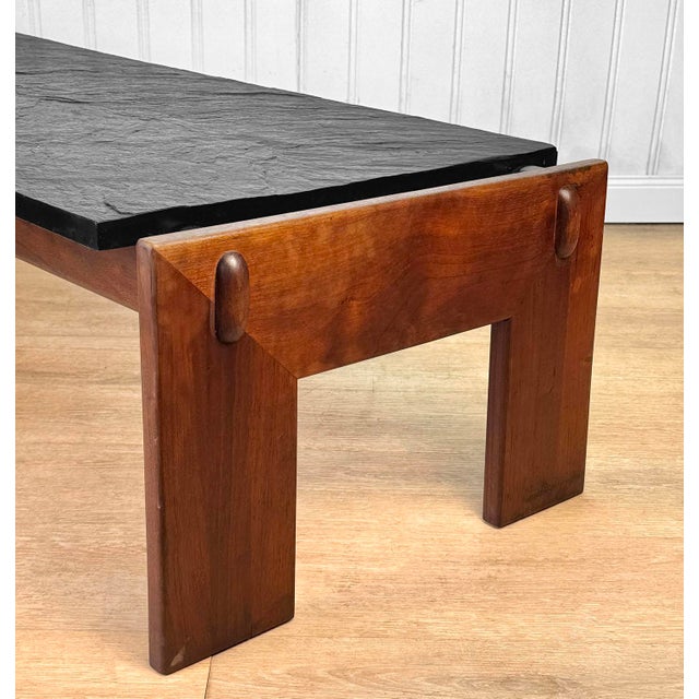Brown Mid-Century Adrian Pearsall Brutalist Walnut & Slate Coffee Table For Sale - Image 8 of 10