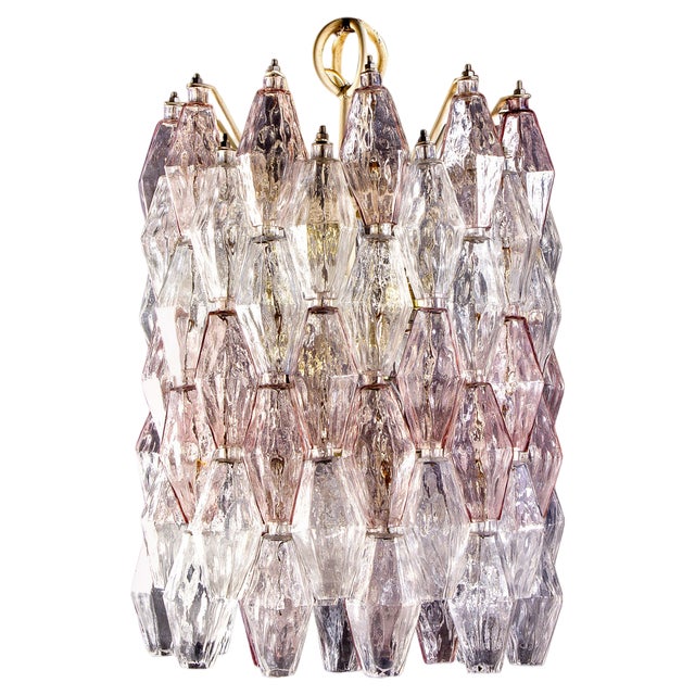Pink and Ice Poliedri Chandelier attributed to Carlo Scarpa from Venini, 1955 For Sale