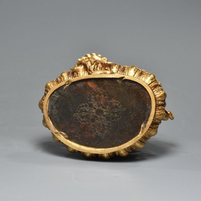 Vintage Gilt Bronze Yellow Jambhala Statue God of Wealth Altar Sculpture 4.3" For Sale - Image 9 of 9