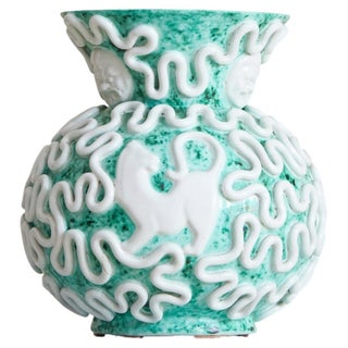 French Turquoise Ceramic Vase by Gustave Asch, 1950s For Sale