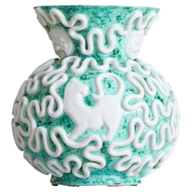 French Turquoise Ceramic Vase by Gustave Asch, 1950s For Sale