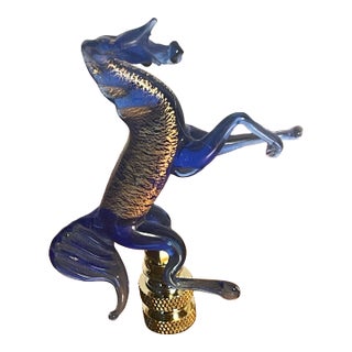 1960s Italian Cobalt Glass Horse With Gold Speckles Lamp Finial For Sale