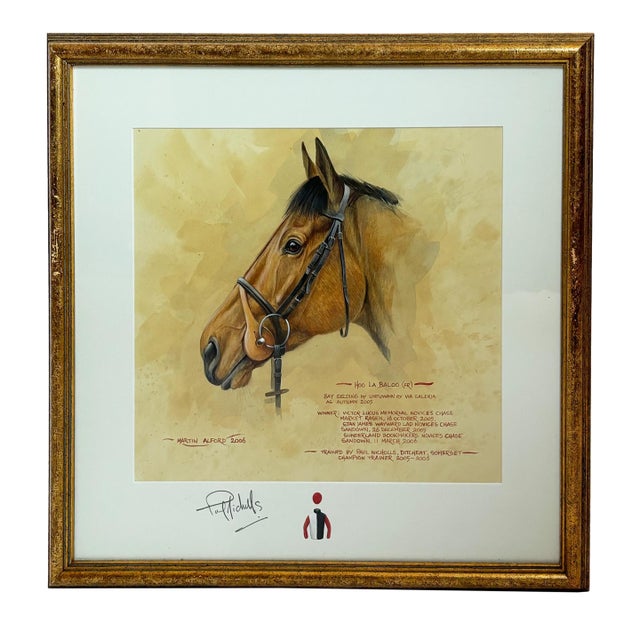 2000s "Hoo La Baloo" Vintage French Equestrian Watercolor Horse Painting by Martin Alford For Sale