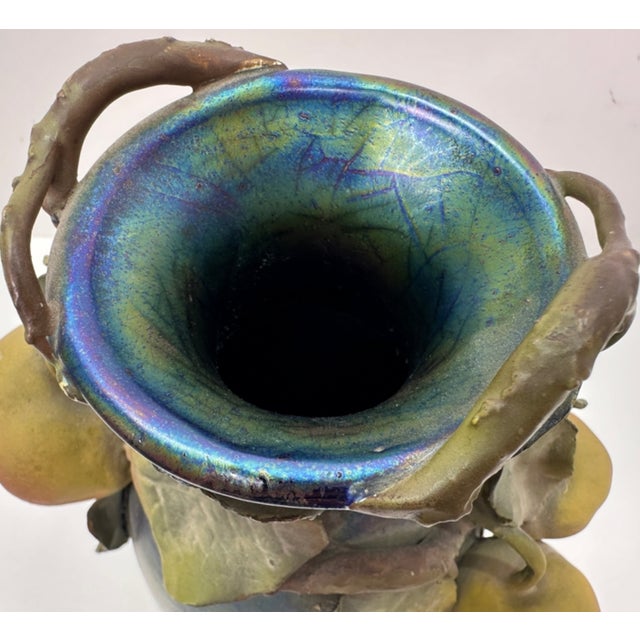 1900s Clément Massier Art Nouveau Pottery Vase With Iridescent Apple Design 14"h X 8"w For Sale - Image 15 of 16