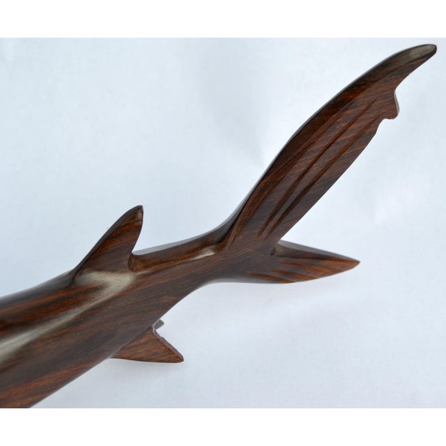 1970s Ironwood Hand-Carved Shark Animal Sculpture Coastal Nautical Figurine Brazil For Sale - Image 11 of 14