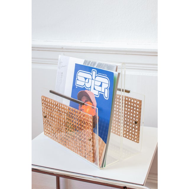 Magazine Rack in Acrylic Glass and Caning, 1970s For Sale - Image 15 of 17