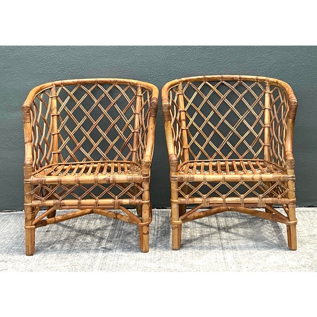 Vintage Trellis Rattan Lounge Chairs - A Pair For Sale In West Palm - Image 6 of 12