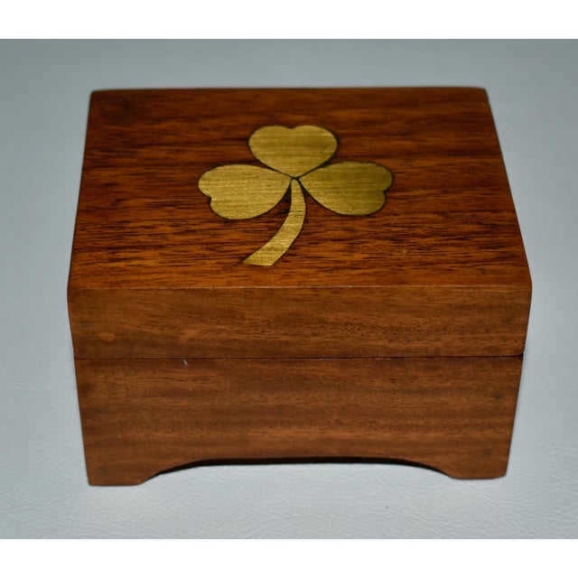 Vintage Small Brass Inlaid Wooden Music Box For Sale - Image 13 of 13