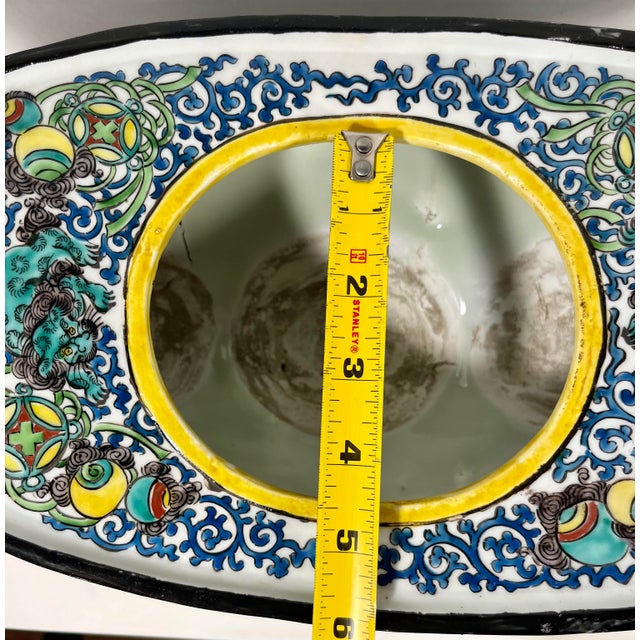 Vintage Hand Painted Porcelain Dragon Cache Pot Jardinière Hanging Planter For Sale - Image 16 of 17