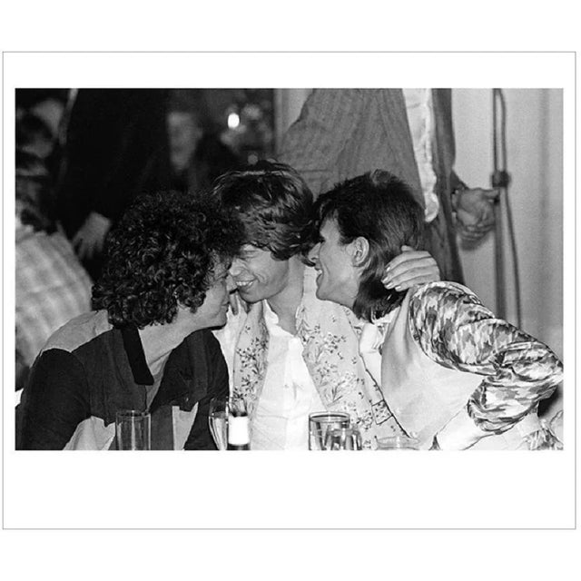 Reed Bowie Jagger Hug - Limited Edition Mick Rock Estate Print Lou Reed, Mick Jagger and David Bowie share a hug, Café...
