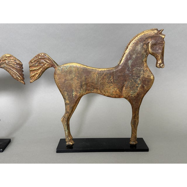 Metal Vintage Heavy Bronze Standing Horse Equestrian Sculpture Book Ends Argentina For Sale - Image 7 of 12