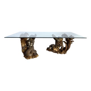 Vintage Gilt Wood Mermaid Coffee Table, Italy, 1960s For Sale