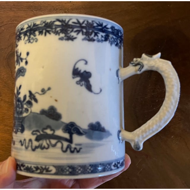 Large Antique 18th Century Chinese Export Blue & White Porcelain Tankard Mug For Sale In New York - Image 6 of 11
