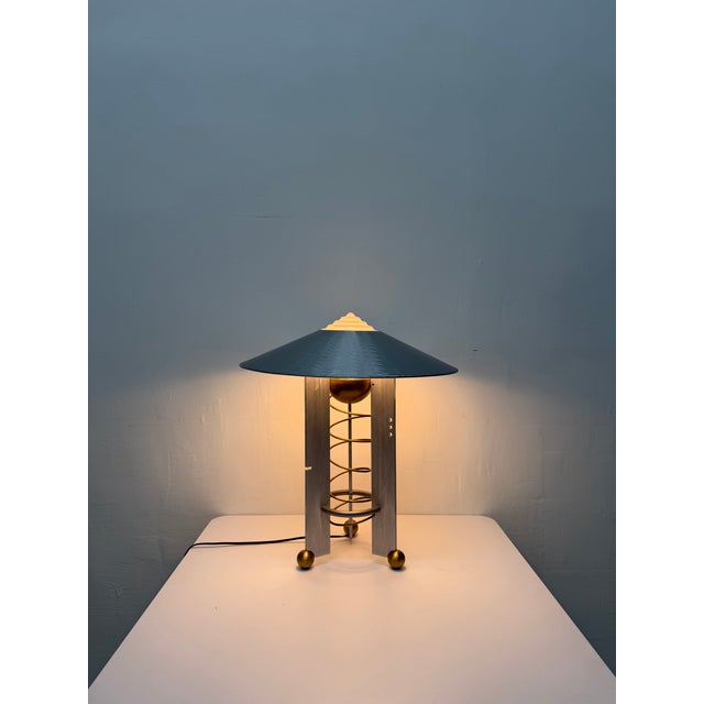 Robert Sonneman Modernist Aluminum and Brass Table Lamp for Kovacs, 1990 For Sale - Image 11 of 17