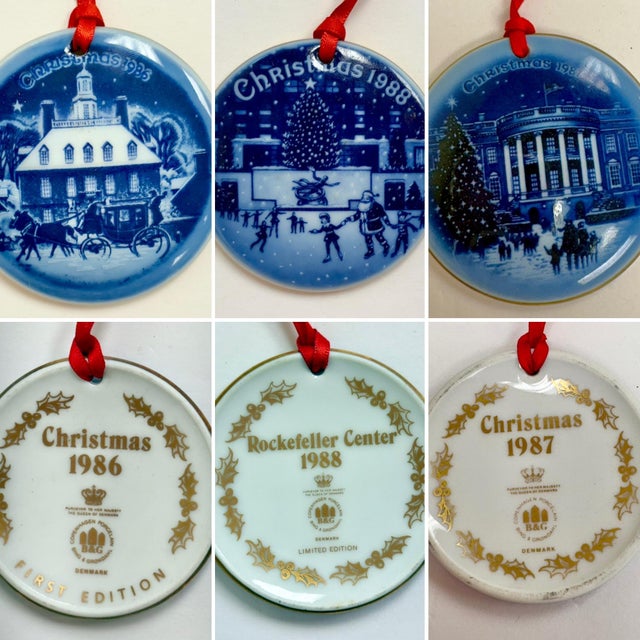 Vintage Bing & Grøndahl Ornament “New England" 1989 From the "Christmas in America" Limited Edition -Porcelain Blue and White For Sale - Image 9 of 10