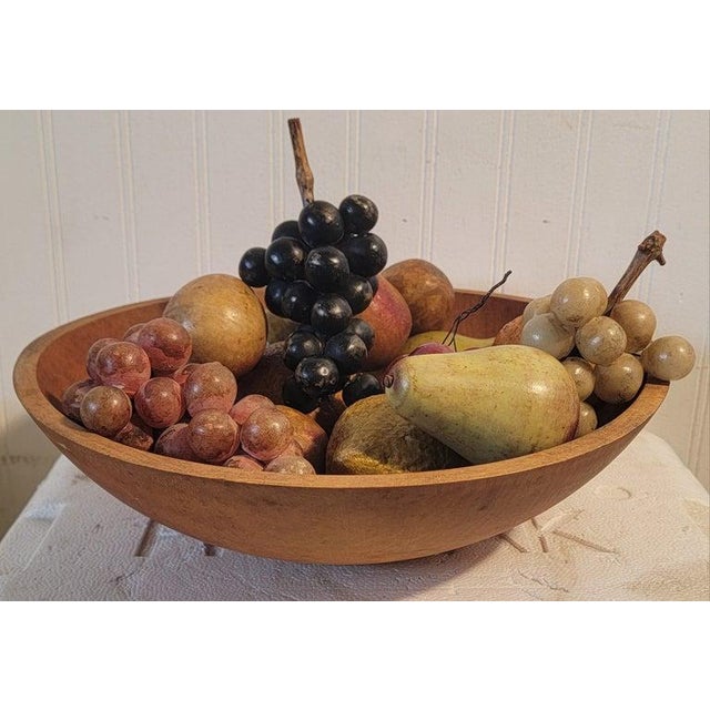 The antique wooden bowl comes with 17 alabaster / stone fruit.The 19thc butter bowl is from Pennsylvania.