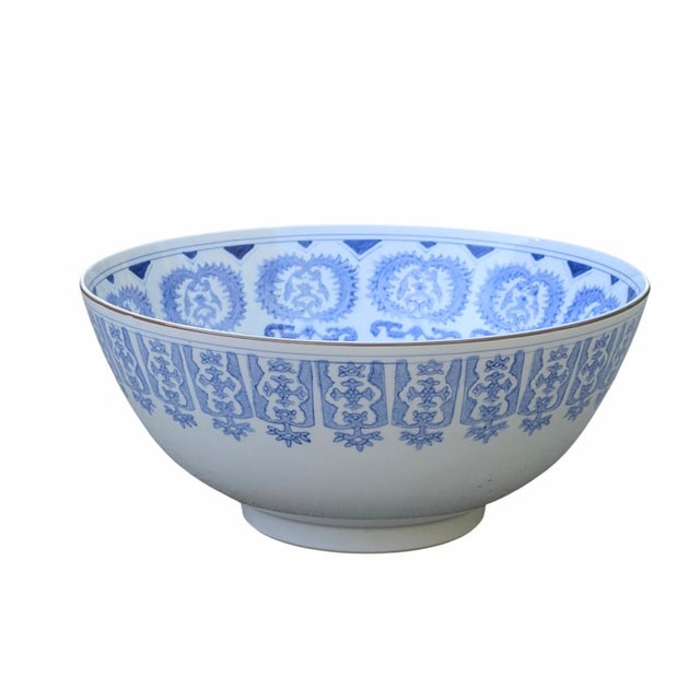 Vintage Chinoiserie Blue and White Porcelain Bowl For Sale - Image 4 of 13