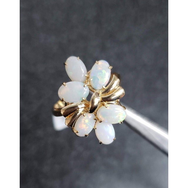 Contemporary Oval Opal Cluster Ring 14k Yellow Gold, Size 6 For Sale - Image 3 of 4