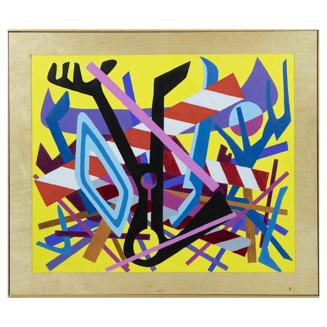 Leo Guida, Abstract Composition, Tempera on Plywood, 1970s For Sale