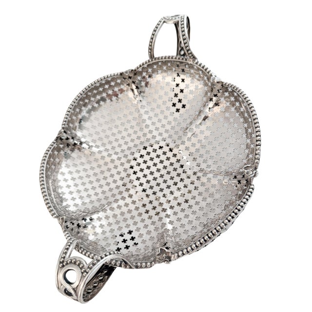 English Pierced Silver Centerpiece or Fruit Basket With Opposing Handles For Sale - Image 12 of 13