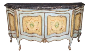 Outstanding Venetian Rococo Paint Decorated Portoro Marble Sideboard Buffet