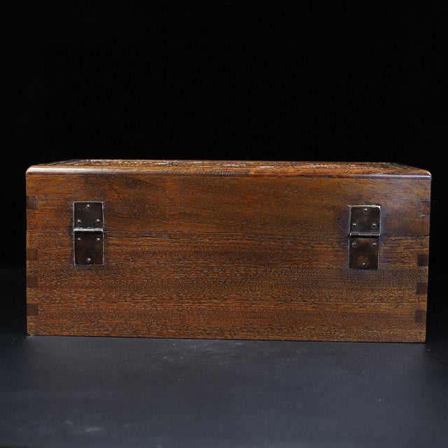 Vintage Chinese Huali Rosewood Box | Carved Floral Motif Storage Chest For Sale - Image 9 of 9