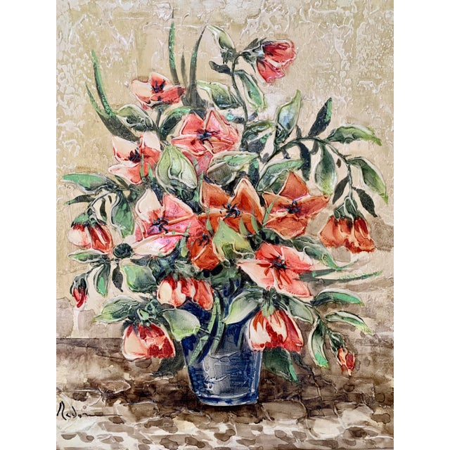 Mid 20th Century Mid-Century Oil Painting Flowers Wooden Gilded Frame For Sale - Image 5 of 7