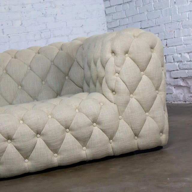 Late 20th to Early 21st Century Modern Chesterfield Style Diamond Tucked Sofa With Beige Twill Fabric Style of Paola Navone For Sale - Image 11 of 18