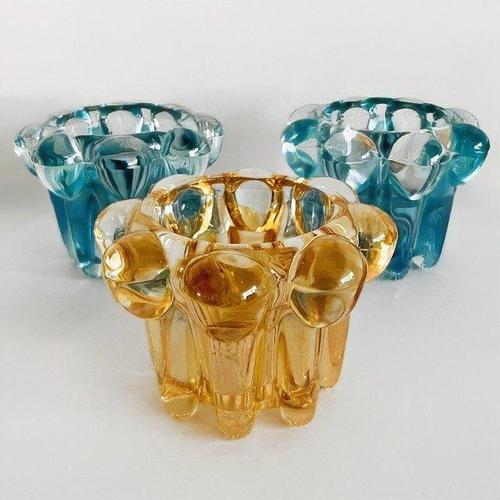 Vintage Tealight Holders in Blue and Amber Glass from Reims, 1960s, Set of 3 For Sale - Image 6 of 6