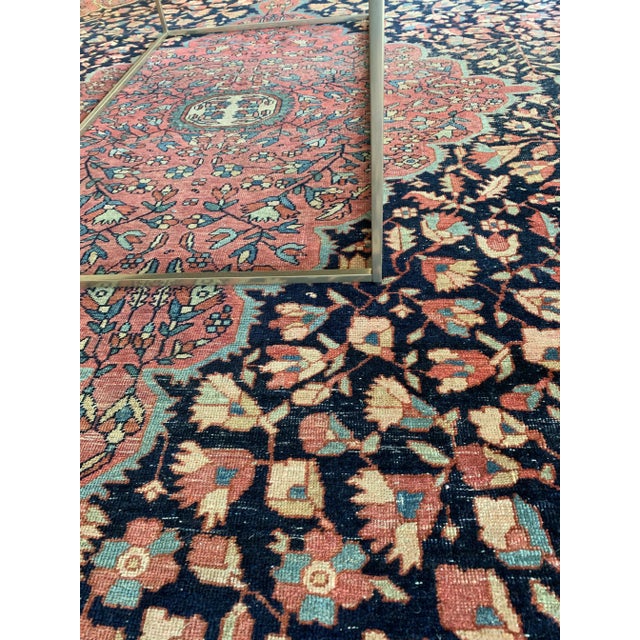 Majestic Navy & Pink Antique Persian Ferehan Sarouk - 9′10″ × 12′11″ For Sale - Image 11 of 13