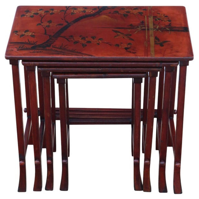 Japanese Red Lacquer Nesting Tables, 1900s, Set of 4 For Sale - Image 4 of 9