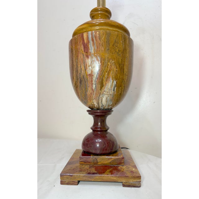 Abstract 1980s Abstract Large Solid Heavy Brown Purple Green Onyx Stone Electric Table Lamp Light For Sale - Image 3 of 16