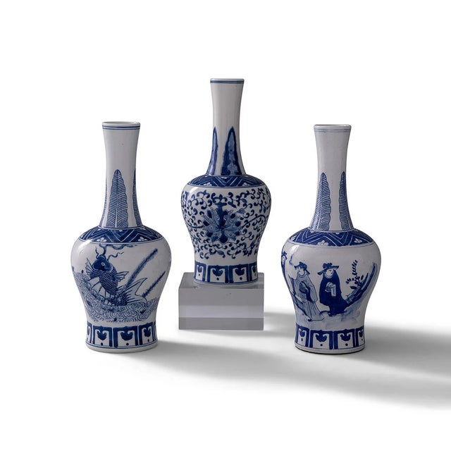 Garden of Blue Chinoiserie Round Vases, Set of 3 For Sale In Chicago - Image 6 of 6