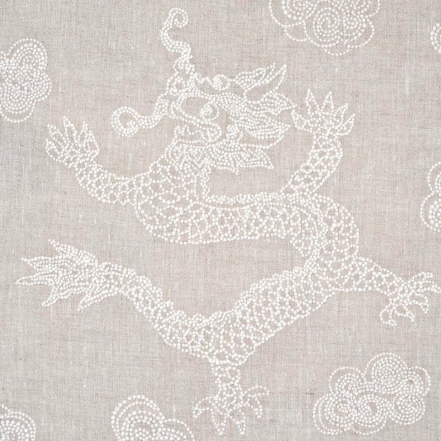 Traditional Sample - Schumacher Dragon Embroidery Fabric, Ivory on Natural For Sale - Image 3 of 5