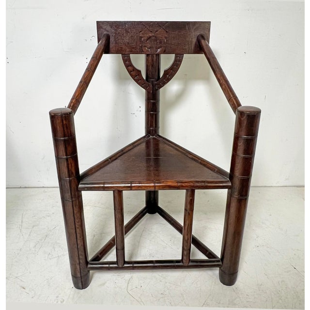 Brown Circa Early 20th Century Antique Swedish Monk's Corner Chairs in Oak -- A Pair For Sale - Image 8 of 14