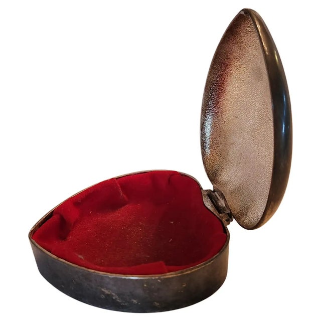 Vintage Silver and Red Velvet Heart Trinket Jewelry Box Silver Plate 4.5 x 4 x 2 maker stamped International Silver...