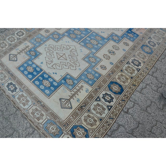 Art Deco Off White and Pale Blue Turkish Carpet For Sale - Image 3 of 11