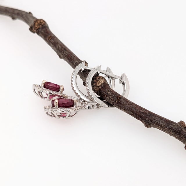 2020s 5.8Ct Madagascar Ruby Earrings With Natural Diamond Accents: Solid 14k Gold, 8mm, Pair For Sale - Image 5 of 7