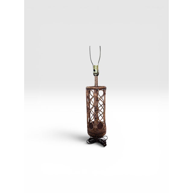 Vintage Coastal Bamboo & Rattan Openwork Table Lamp, 1970s For Sale - Image 9 of 10