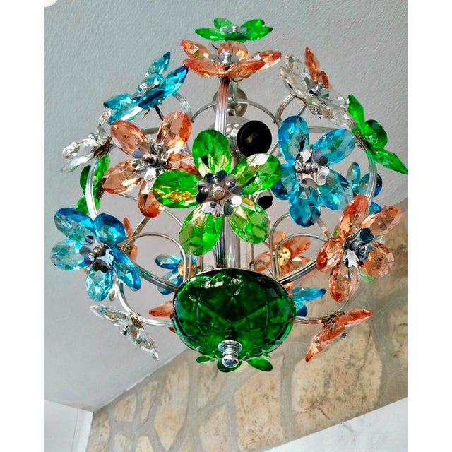 Vintage Crystal Flower Globe Chandelier with Hand-Painted Prisms Infuse your interior with whimsical elegance using this...