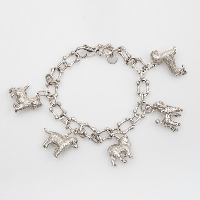 Modern 80s Vintage Tiffany & Co Dog Charm Bracelet Bone Links Sterling Silver 7.5" For Sale - Image 3 of 4