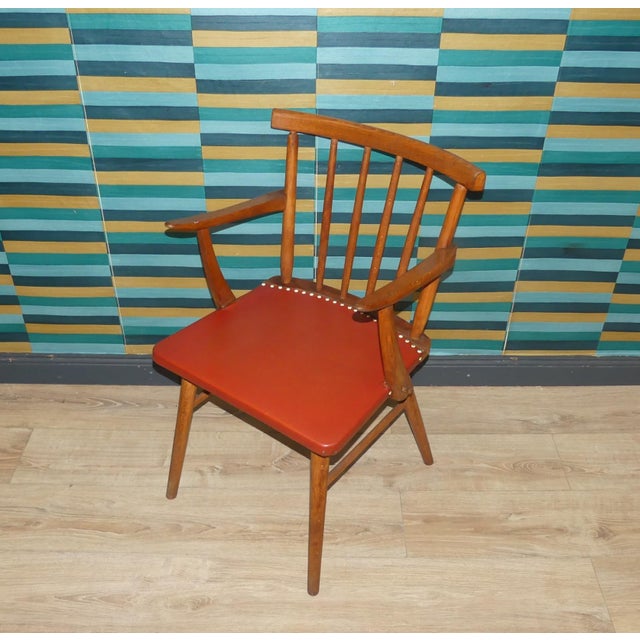 Armchair Desk Chair in Red Decorative Rivets Spindle, 1950s For Sale - Image 6 of 9