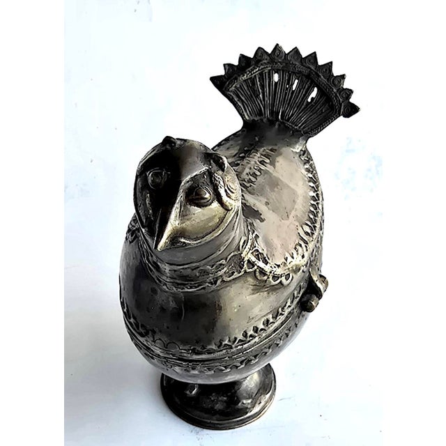Vintage Indian Dhokra Bronze Pewter Bird Pedestal Lidded Box For Sale - Image 11 of 14