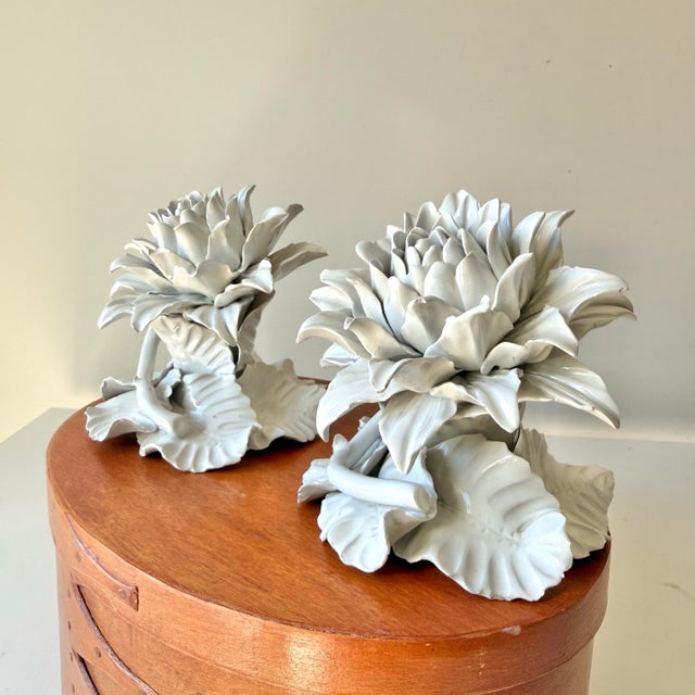 Italian Late 20th Century Italian Porcelain Lotus Flowers: A Pair For Sale - Image 3 of 9