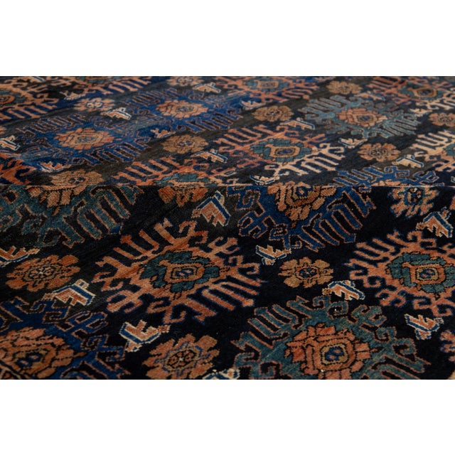 Textile Blue Antique Persian Hamadan Wool Rug HandCrafted in the 1900s For Sale - Image 7 of 11