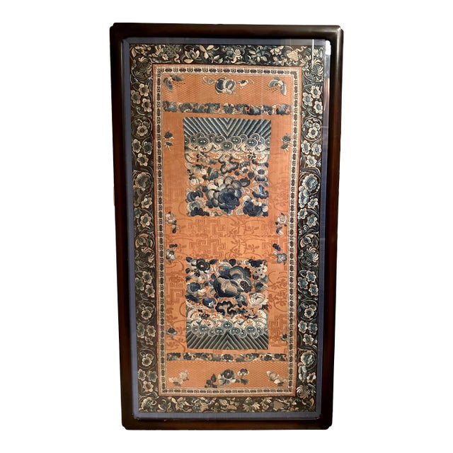 Antique 19th Century Qing Dynasty Chinese Silk Embroidered Chinoiserie Framed Textile Art For Sale