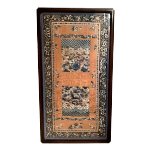 Antique 19th Century Qing Dynasty Chinese Silk Embroidered Chinoiserie Framed Textile Art